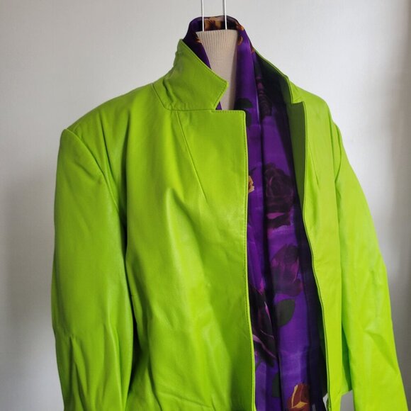 Newport News Women's Lime Green Leather Jacket (Size: 18) - Picture 3 of 14